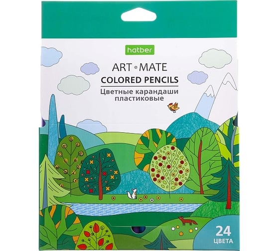 Цветные карандаши Hatber ECO пластиковые, 24 цв., ART-Mate 6шт. в упаковке 068179 1