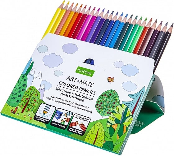 Цветные карандаши Hatber ECO пластиковые, 24 цв., ART-Mate 6шт. в упаковке 068179