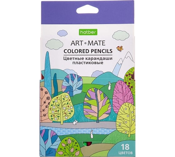 Цветные карандаши Hatber ECO пластиковые, 18 цв., ART-Mate 8шт. в упаковке 068178 1