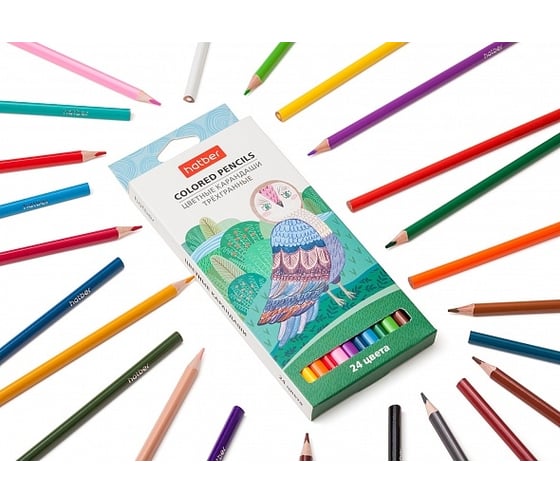 Цветные карандаши Hatber трехгранный корпус, 24 цв., COLORA 063840