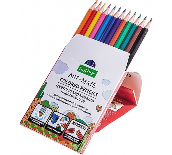 Цветные карандаши Hatber ECO пластиковые, 12 цв., ART-Mate 068177