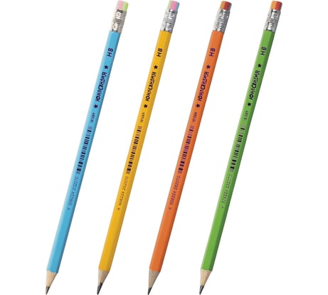 Чернографитный карандаш ЮНЛАНДИЯ hb с ластиком неончики, комплект 100 штук, ассорти 880436