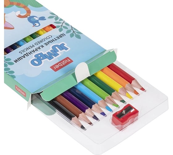 Цветные карандаши Hatber утолщенный шестигранный корпус, 10 цв., JUMBO, На полянке 12шт. в упаковке 082682