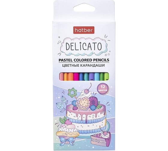 Цветные карандаши Hatber пастельные, трехгранный корпус, 12 цв., DELICATO 12шт. в упаковке 072213
