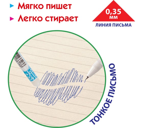 Стираемая гелевая ручка Пифагор синяя, выгодная упаковка, комплект 12 штук, линия письма 0,35 мм, 880222