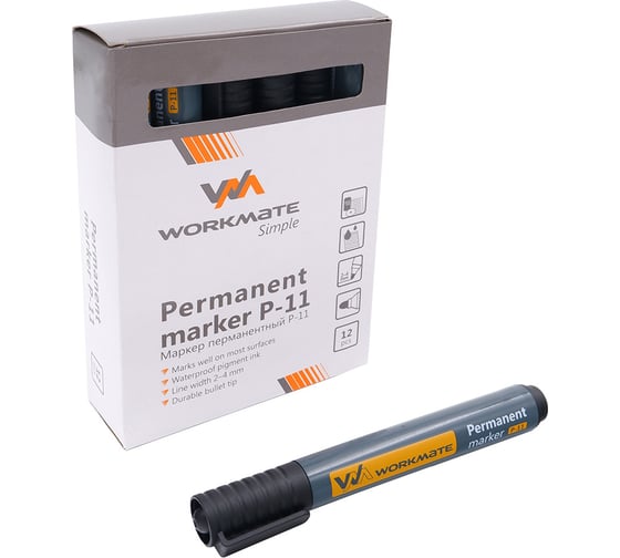 Перманентный маркер WORKMATE p-11, чёрный, пулевидный, 2-4 мм 14-1578