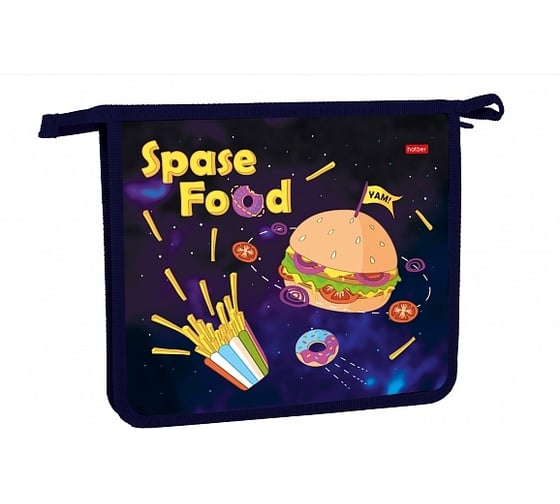 Папка для тетрадей Hatber пластиковая, А5, 2 отделения, 205x240x65 мм, на молнии,  Space food, 12 шт. 073296 1