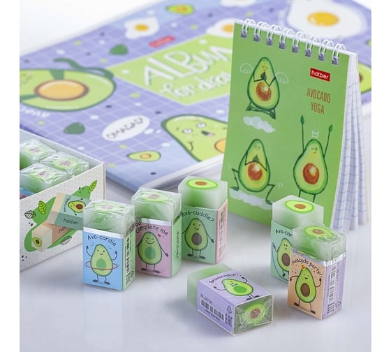 Ластик Hatber PVC, Avocado, прямоугольный, 30 шт. 067947