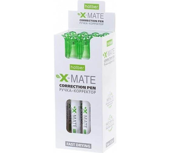 Ручка-корректор Hatber X-Mate 5 мл, с металлическим наконечником, с колпачком и клипом, 12 шт. 071177