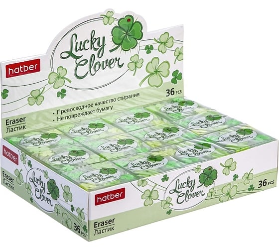 Ластик Hatber PVC, Lucky Clover Клевер, 36 шт. 062293