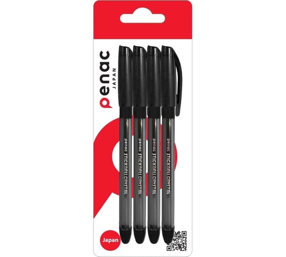 Шариковая ручка Penac stick ball crystal 0.7мм, черная, 4 шт BA3402-06/4B