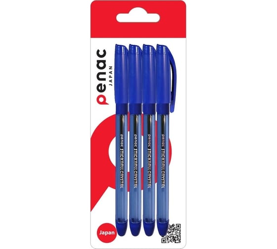 Шариковая ручка Penac stick ball crystal 0.7мм, синяя, 4 шт BA3402/41-4В