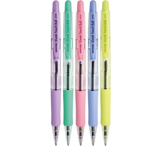 Шариковая автоматическая ручка Penac sleek touch pastel 1мм, синяя, корпус ассорти, 5шт BA1304-ASS/5B
