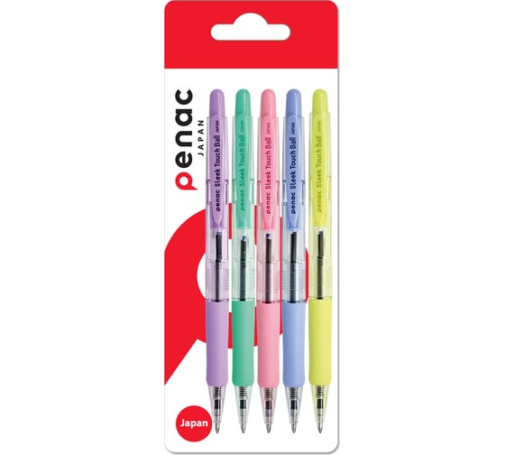 Шариковая автоматическая ручка Penac sleek touch pastel 1мм, синяя, корпус ассорти, 5шт BA1304-ASS/5B 1