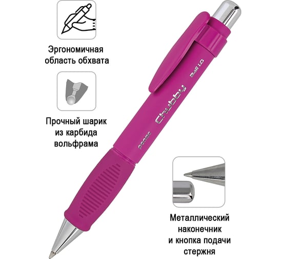 Шариковая автоматическая ручка Penac chubby 1.0мм синяя, корпус малиновы BP0410-PK/B