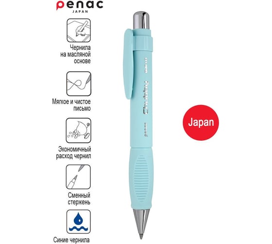 Шариковая автоматическая ручка Penac chubby 1.0мм синяя, корпус бирюзово-голубой BP0410-SB/B