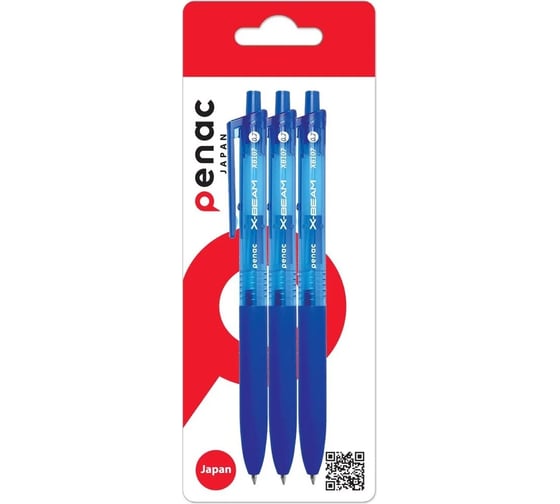 Шариковая рручка Penac x-beam xb 107 0.7мм синяя, пластиковый клип, 3шт BP0107-BL/03-3B