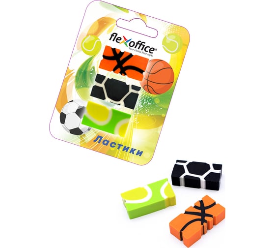 Ластик Flexoffice colokit goal, ассорти, 3 шт, в блистер TP-E024/3B