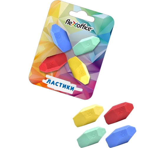 Ластик Flexoffice colokit tp-e019, ассорти, 4 шт, в блистере TP-E019/4B