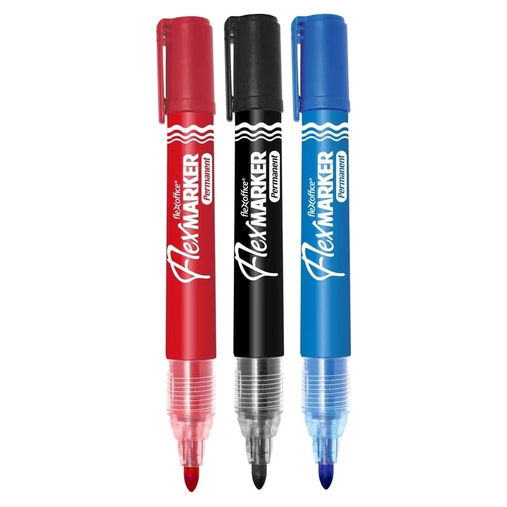 Перманентный маркер Flexoffice 1.5мм, 3 цвета, в блистере FO-PM014/3B ...