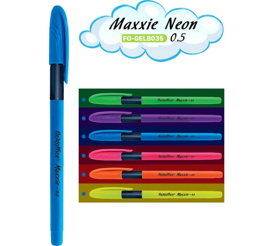 Шариковая ручка Flexoffice с масляными чернилами, maxxie neon, синяя, 6 шт. FO-GELB035N MIX BLUE/6B