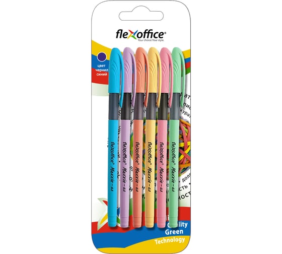 Шариковая ручка Flexoffice с масляными чернилами, maxxie, синяя, 6 шт. FO-GELB035 MIX BLUE/6B