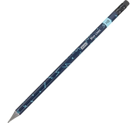 Чернографитный карандаш Attache Blue lines HB, ластик, шестигранный, черный пластик, 48 шт. в упаковке 1706377