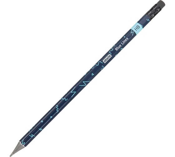 Чернографитный карандаш Attache Blue lines HB, ластик, шестигранный, черный пластик, 48 шт. в упаковке 1706377