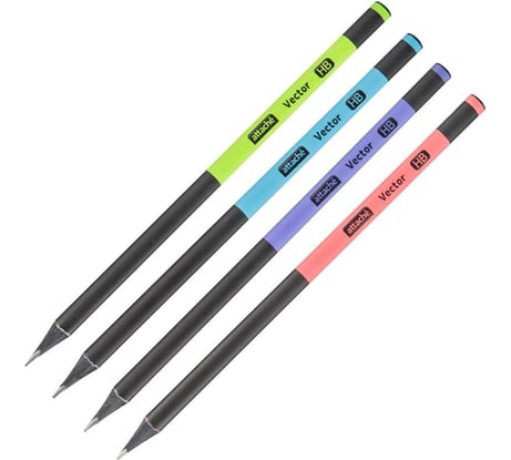 Чернографитный карандаш Attache Vector HB, б/ластика, трехгранный, черное дерево, в ассортименте, 48 шт. 1706374