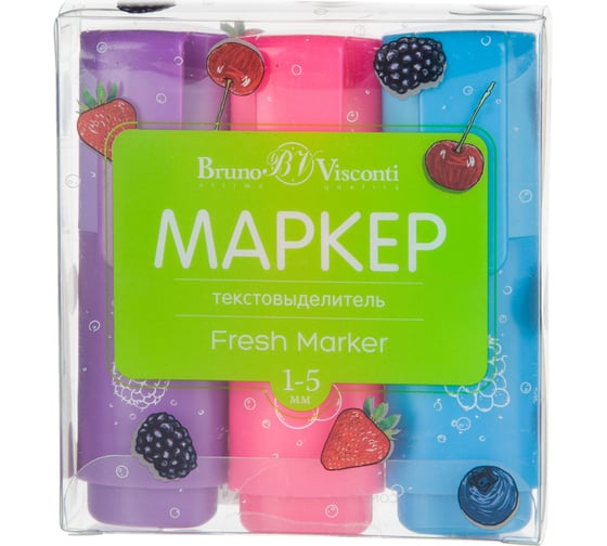 Набор текстовыделителей Bruno Visconti bv fresh marker неон фиолетовый, розовый, голубой, 3 шт. 1768825