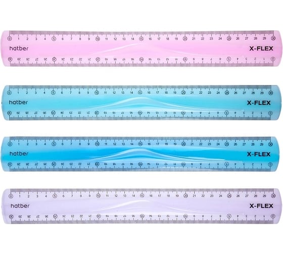 Пластиковая линейка Hatber гибкая 30см X-Flex цветная Ассорти в пакете , 48 шт. 067321