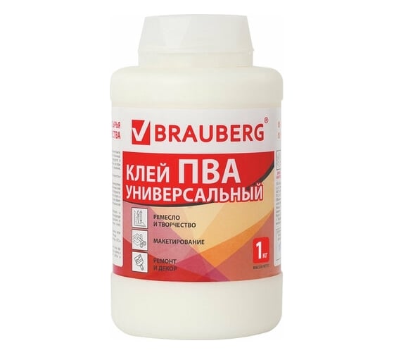 Универсальный клей ПВА BRAUBERG 1 кг, бумага, картон, дерево 880662 1