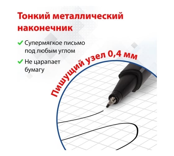 Капиллярная ручка-линер BRAUBERG Aero черная, комплект 12 штук, трехгранная 880466