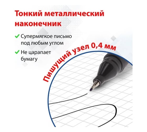 Капиллярная ручка-линер BRAUBERG Carbon черная, комплект 12 шт., трехгранная, линия письма 0.4 мм 880737