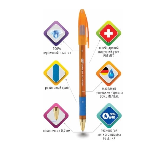 Шариковая ручка BRAUBERG Model-XL ORANGE синяя, комплект 12 штук, узел 0.7 мм 880181