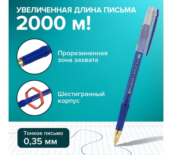 Шариковая ручка BRAUBERG i-Rite GT GLD синяя, комплект 12 штук, 0.35 мм 880015