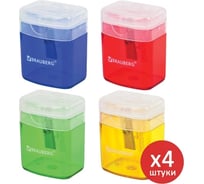 Точилка с контейнером и крышкой BRAUBERG OfficeBox комплект 4 штуки, корпус ассорти 880772
