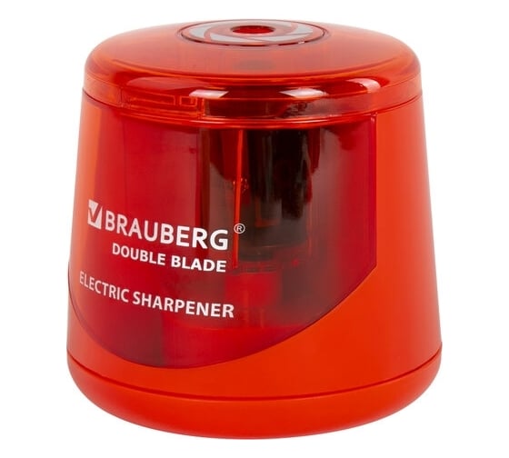 Электрическая точилка BRAUBERG DOUBLE BLADE RED двойное лезвие, питание от 2 батареек АА 271338