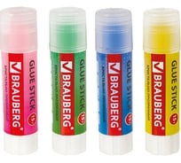 Клей-карандаш BRAUBERG COLOR Crystal 15 г, комплект 4 штуки, прозрачный 880113