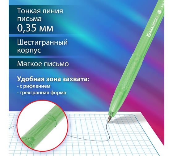 Шариковая ручка BRAUBERG X-333 NEON синяя, комплект 50 штук, корпус ассорти, 0.35 мм 880409