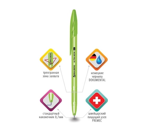 Шариковая ручка BRAUBERG ULTRA NEON синяя, комплект 50 штук, чернила Германия 880399