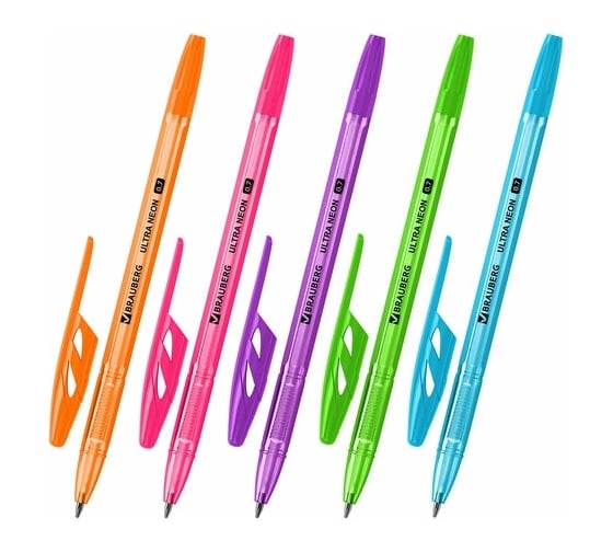 Шариковая ручка BRAUBERG ULTRA NEON синяя, комплект 50 штук, чернила Германия 880399
