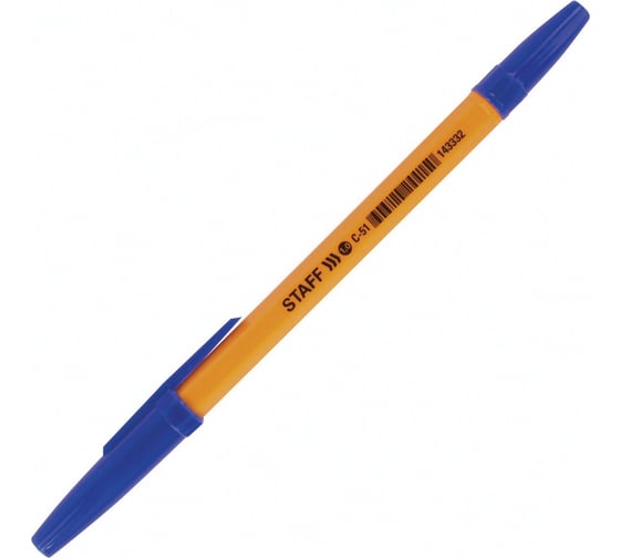 Шариковая ручка Staff ORANGE C-51 синяя, комплект 50 штук, линия письма 0.5 мм 880157