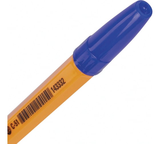 Шариковая ручка Staff ORANGE C-51 синяя, комплект 50 штук, линия письма 0.5 мм 880157