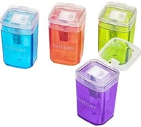 Точилка Hatber PRIME-M Пластиковая Цветная с контейнером Ассорти 4 цв. 12шт. в картонной Дисплей-витрине , 12шт. 078198