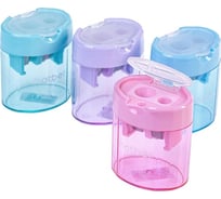 Точилка Hatber NEWtone Dual Пластиковая Цветная с контейнером Ассорти 4 цв. 24шт в картонной коробке , 24шт. 067115