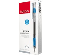 Шариковая ручка Hatber K-9 Синяя 0.4мм с колпачком и клипом игольч.пишущ.узел чернила на масляной основе с резиновым грипом 12шт. в картонной коробке, 12шт. 038429