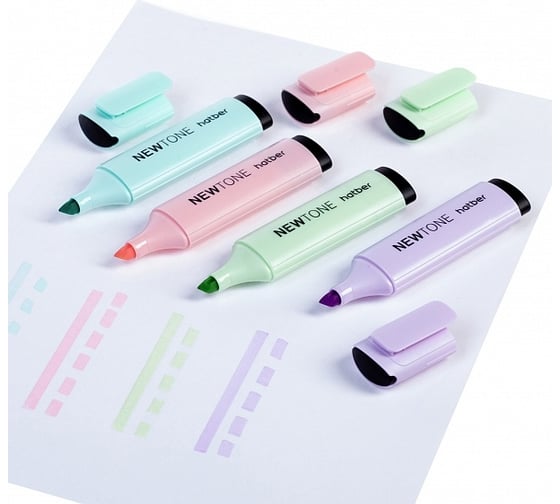 Набор текстовыделителей Hatber NEWtone PASTEL 4 цв. клиновидный пишущий узел в прозрачном ПВХ-боксе , 1шт. 062055