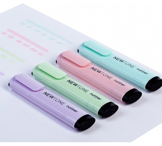 Набор текстовыделителей Hatber NEWtone PASTEL 4 цв. клиновидный пишущий узел в прозрачном ПВХ-боксе , 1шт. 062055