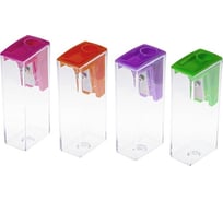 Точилка Hatber TOWER Пластиковая Цветная с контейнером Ассорти 4 цв. 24шт в картонном пенале без штрихкода, 24шт. 047490